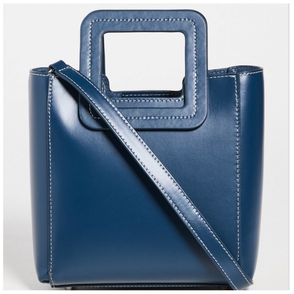 Staud Mini Shirley Leather Bag Womens Marine Blue Excellent Square Handle Tote